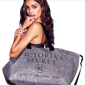 Victoria’s Secret NWT Vintage Large Silver Glitter Weekender Duffel Bag